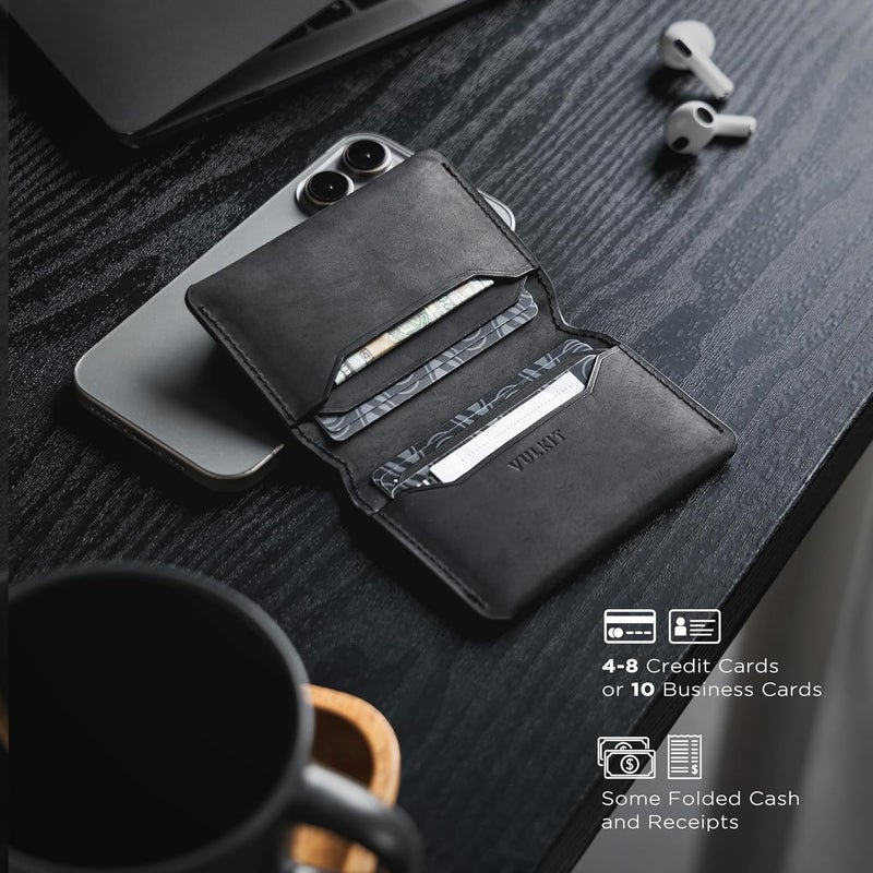 VULKIT Slim Minimalist Card Holder RFID Blocking Leather Credit Card Holder Front Pocket Wallet Magnetic Closure, Handcrafted Cowhide Version - Image 3